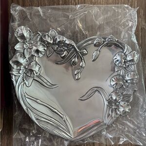 Silver Heart-Shaped Floral Tray
